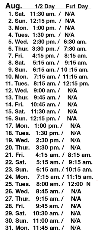 Stunmai II Aug Schedule