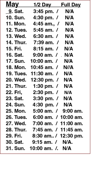 Stunmai II May 2026 Schedule