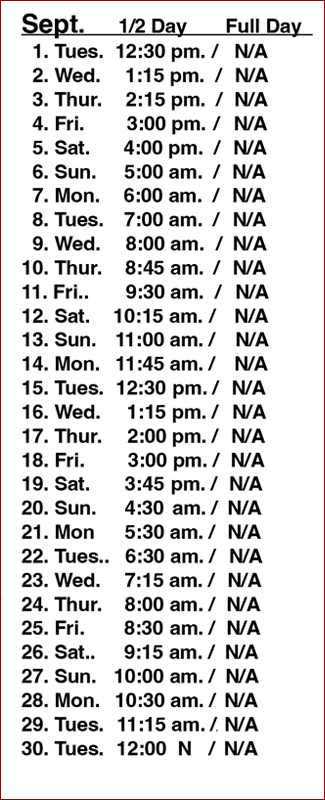 Stunmai II Sept Schedule