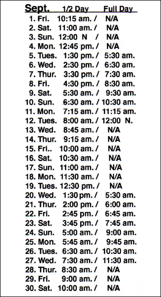 Stunmai II September 2023 Sailing Schedule